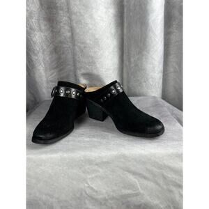 Sofft Suede Leather Studded Slip On Mule Clogs Block Heel Shoes Black Size 6 M